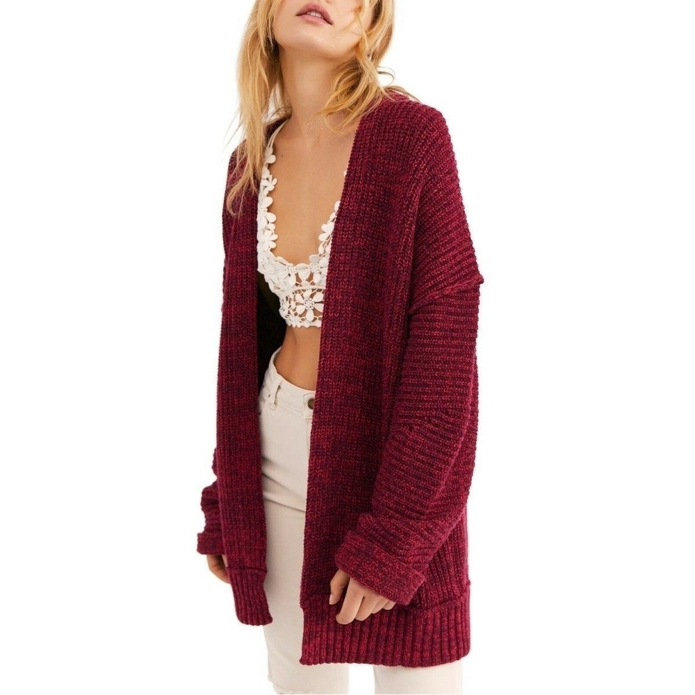 FREE PEOPLE HIGH HOPES OPEN CARDIGAN SWEATER PLUM BLOSSOM COMBO Medium